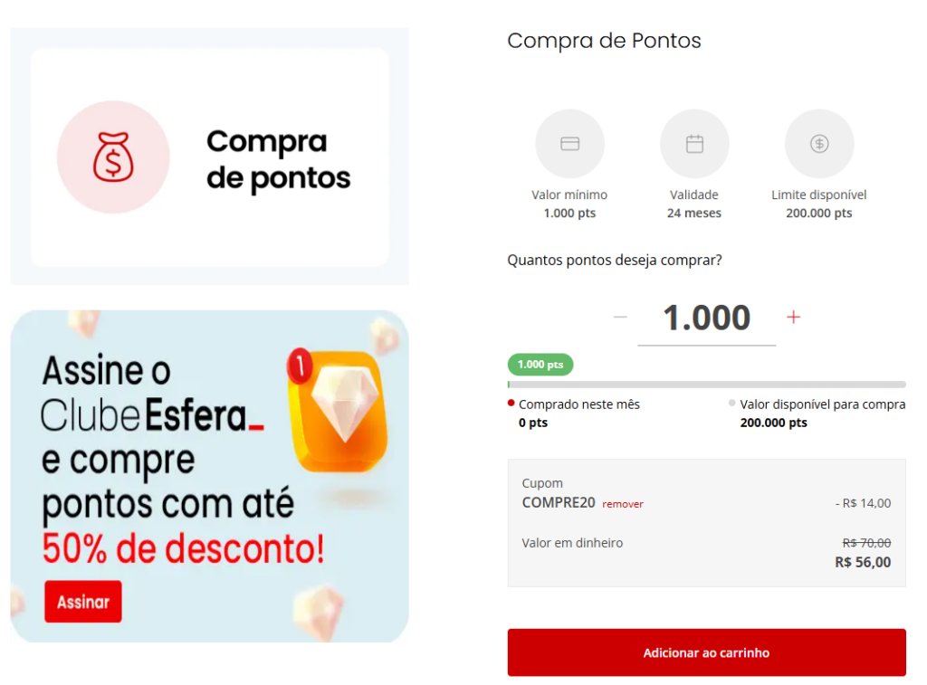 comprar pontos esfera com desconto
