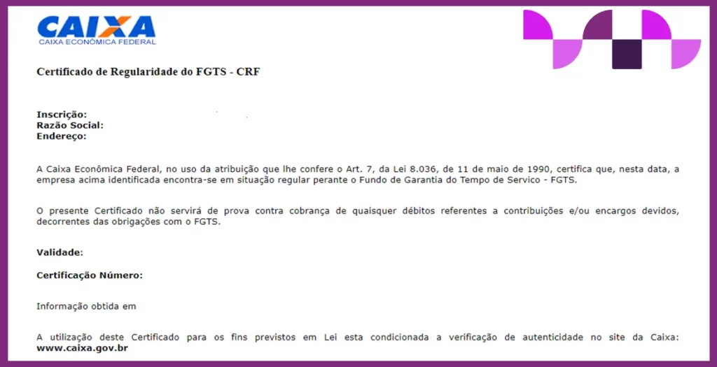 validade CRF FGTS