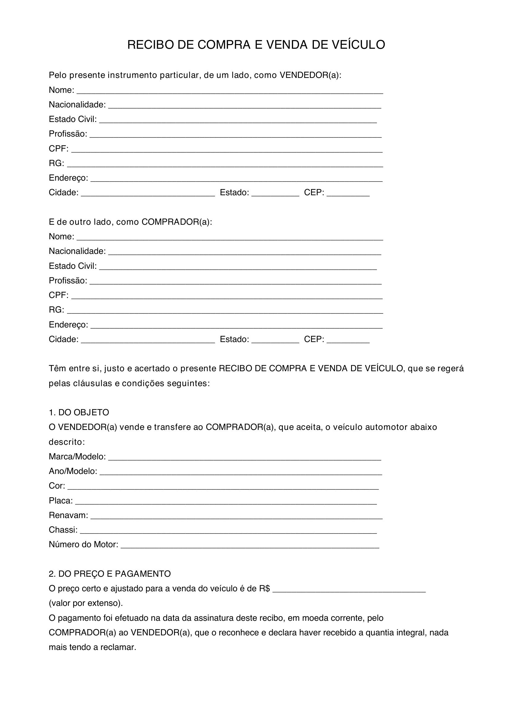 como fazer um recibo de compra e venda