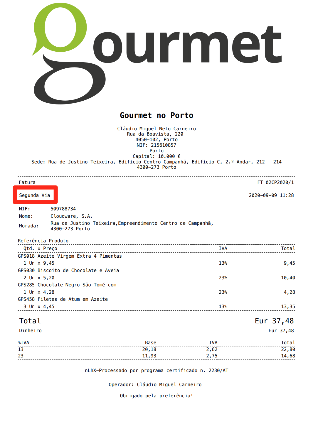 segunda via fatura cartão